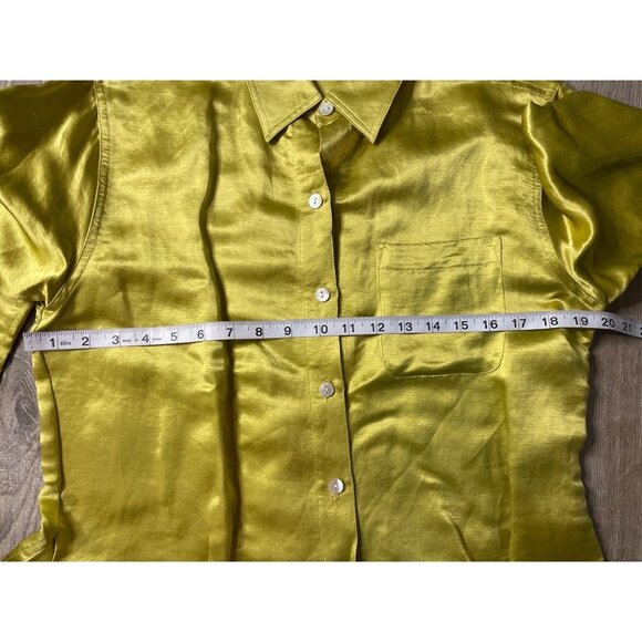 Chicos Designs Bright Green Long Sleeve Silk Blend Button Up Blouse Top Sz S - Picture 5 of 9